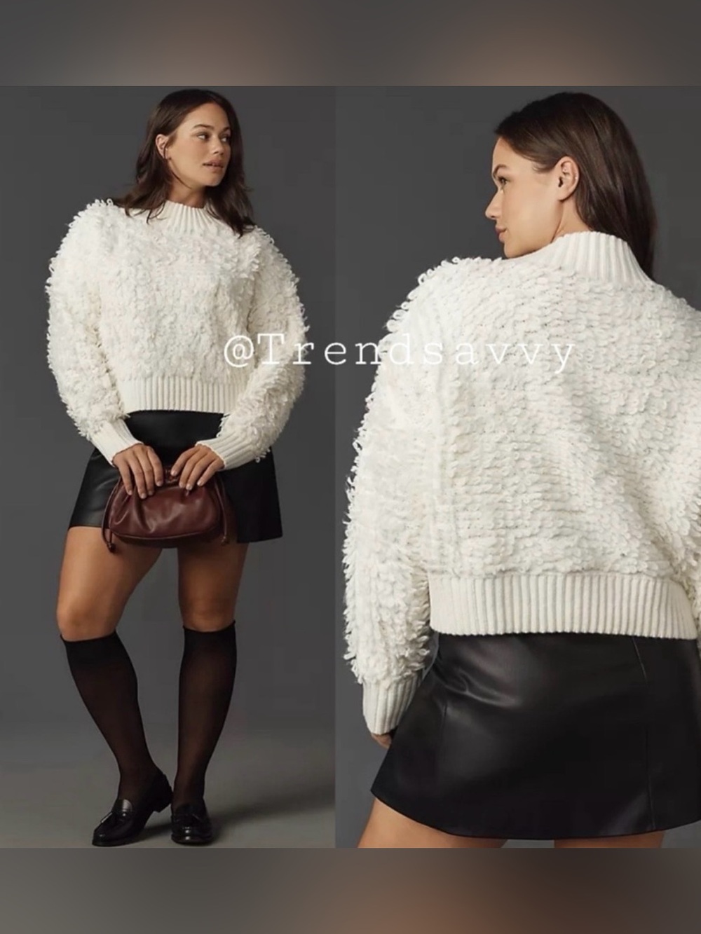 Anthropologie Callahan Ivory Loop Stitch Cropped Sweater 2X Cozy Knit
